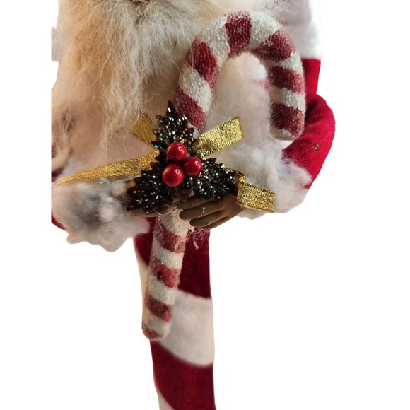 14" Santa Claus Candy Cane Ornament Glitter Details & Bell Vintage Realistic Fac - Picture 8 of 11